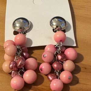Vintage Retro 90s Pink and Silver Metallic Bauble Beaded Clip On Earrings